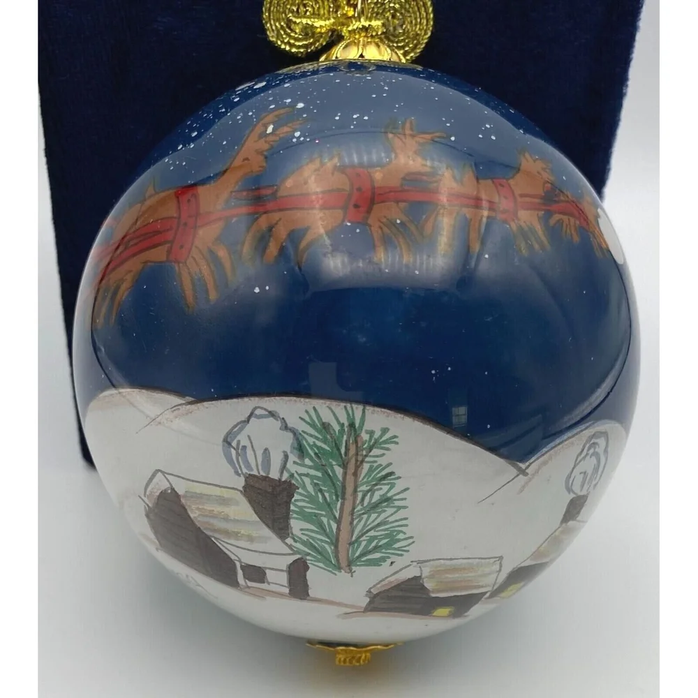 Pier 1 Li Bien Hand Painted Santa Sleigh Reindeer 1999 Christmas Glass Ornament